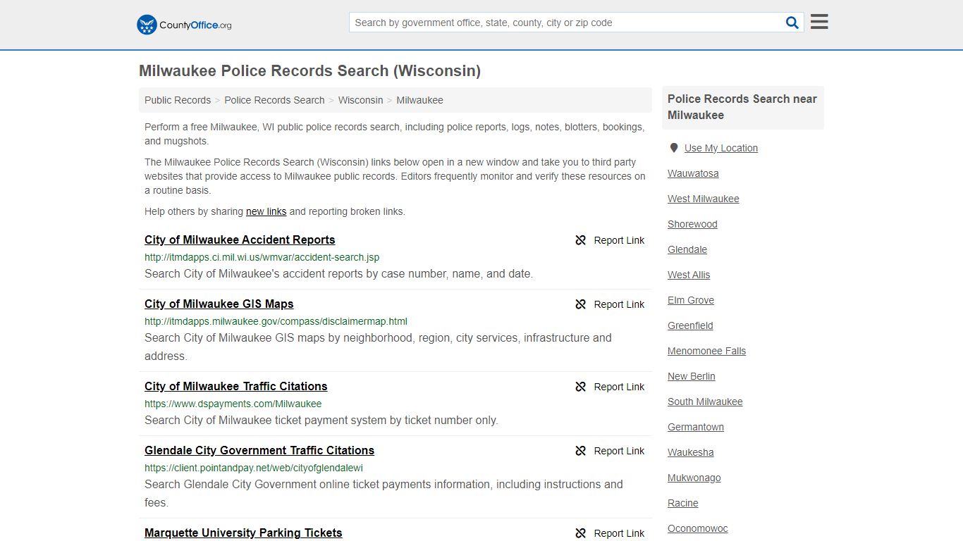 Milwaukee Police Records Search (Wisconsin) - County Office